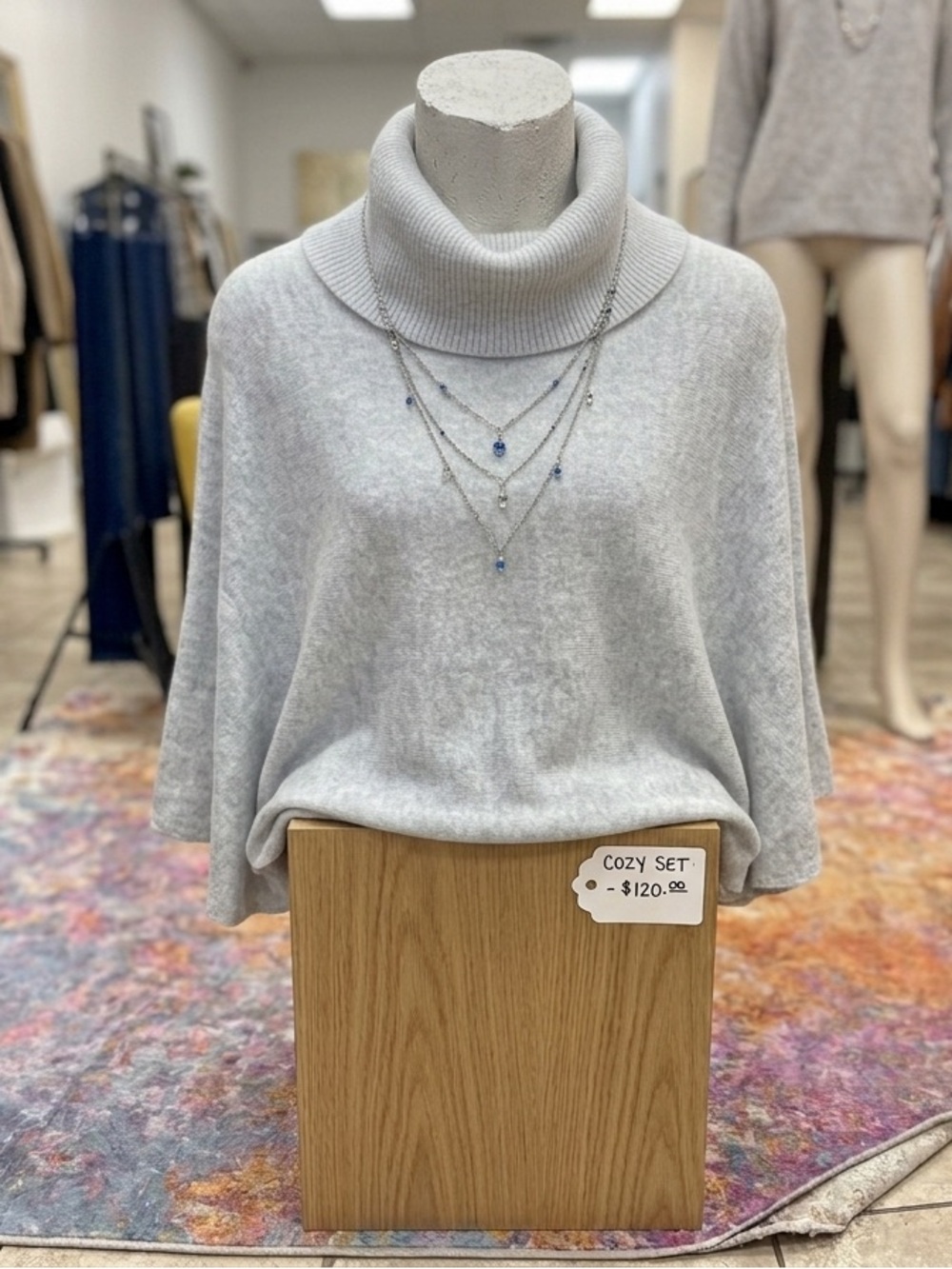 Cozy Off-the-Shoulder Turtleneck Sweater - Light Gray